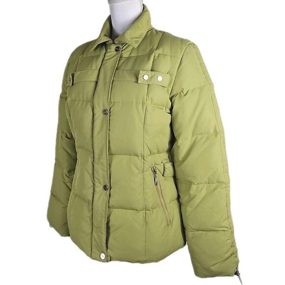 Snow Beauty ~Woman Size M~ Green Winter Down Belted Puffer Coat Jacket Zip-Up. - Picture 13 of 16
